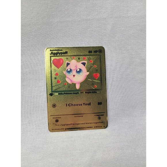 Jigglypuff I Choose You Love Heart Valentine Gold Metal Card- Brand new - Picture 1 of 3